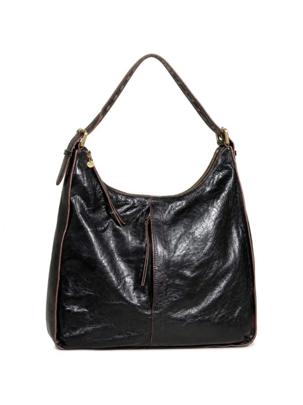 Hobo International Classic Shoulder Handbag Black Brown Lined Leather